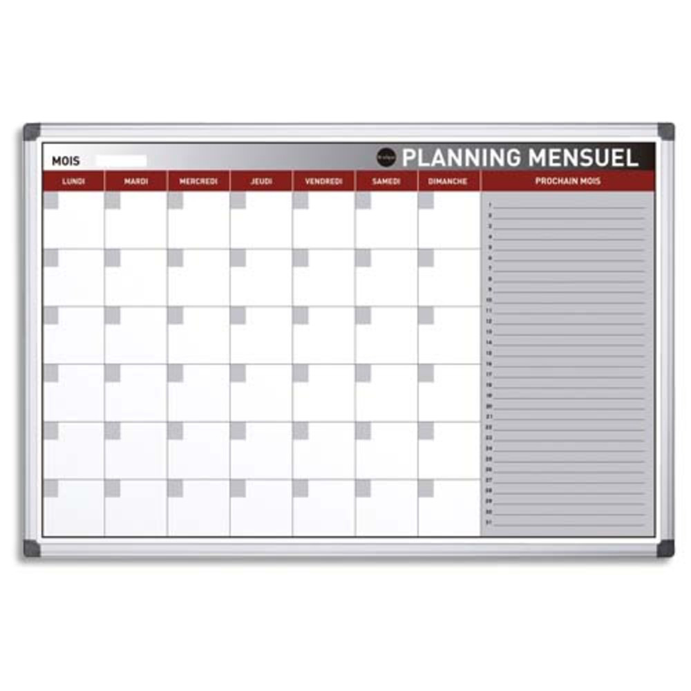 BI-OFFICE Planning Mensuel perptuel Blanc magntique effaable  sec, cadre aluminium L90 x H60 cm