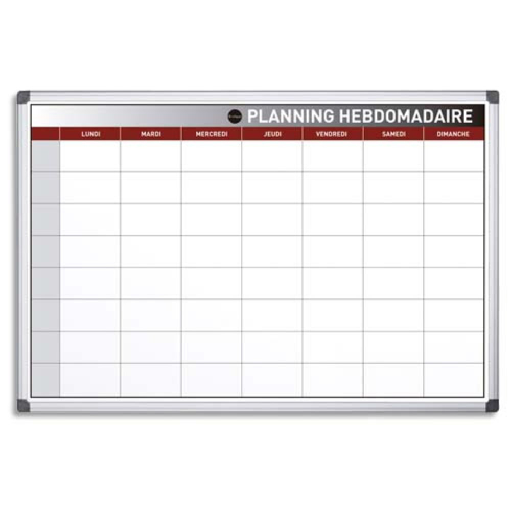BI-OFFICE Planning Hebdomadaire perptuel Blanc magntique, effaable  sec, cadre aluminium L90 x H60 cm
