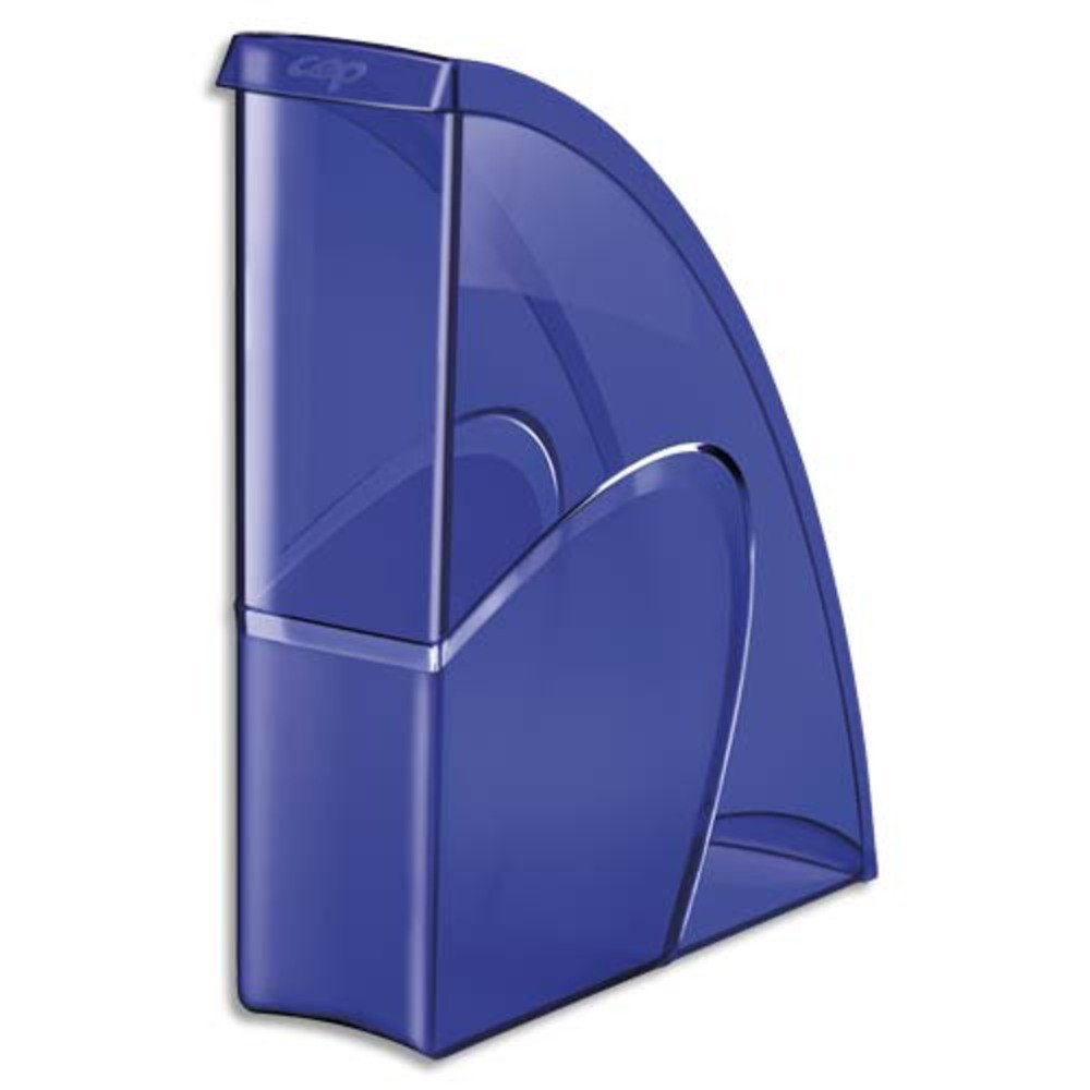 CEP Porte-revues HAPPY en polystyrne translucide - Dimensions H31 x P27 cm, dos 8,5cm. Coloris Bleu