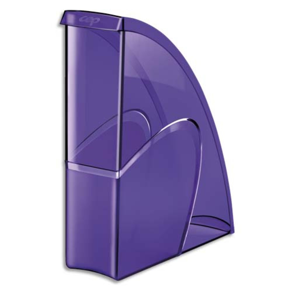 CEP Porte-revues HAPPY en polystyrne translucide - Dimensions H31 x P27 cm, dos 8,5cm. Coloris Violet