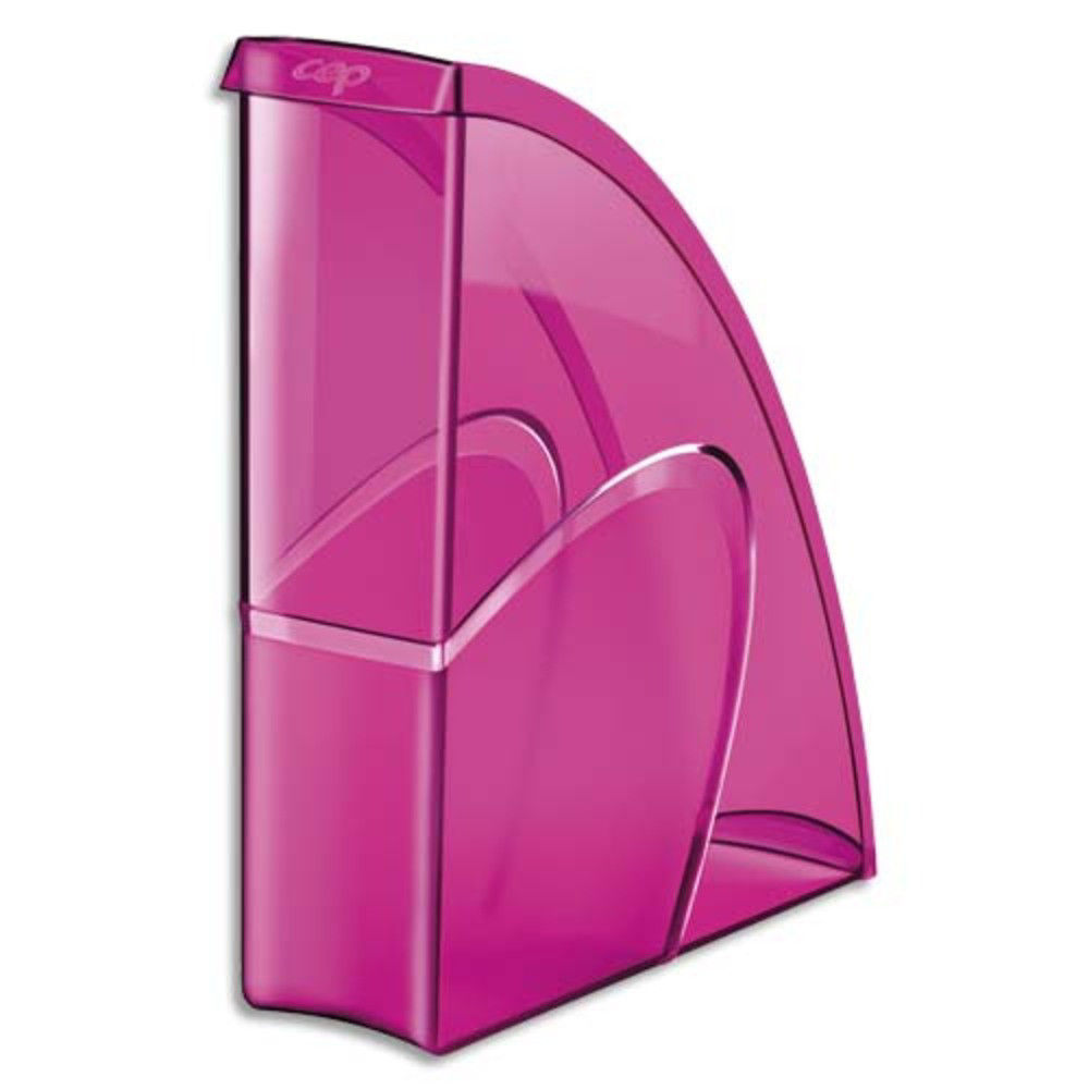 CEP Porte-revues HAPPY en polystyrne translucide - Dimensions H31 x P27 cm, dos 8,5cm. Coloris Rose