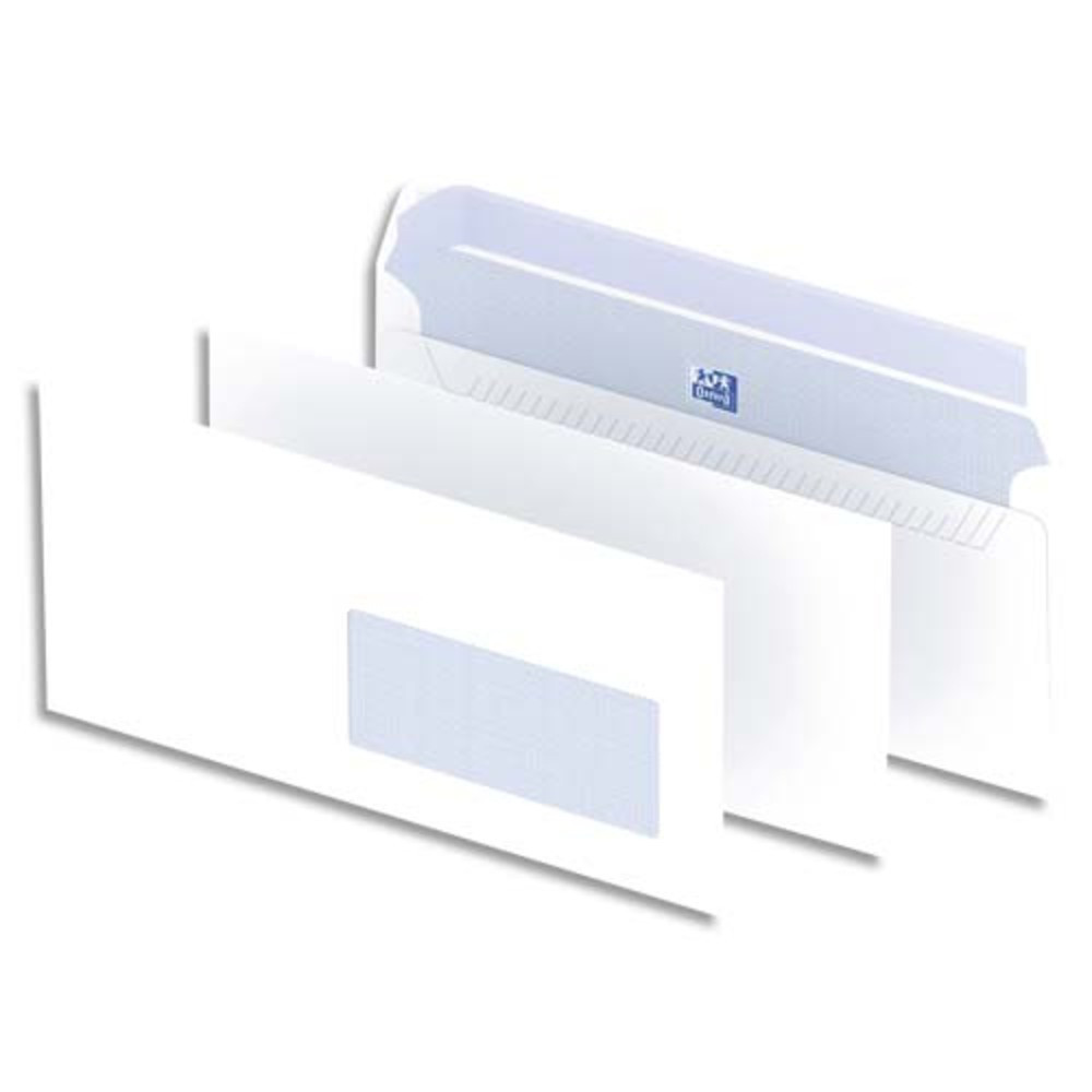 OXFORD Bote de 500 enveloppes Blanches auto-adhsives 90g format DL 110x220 mm avec fentre 45x100 mm