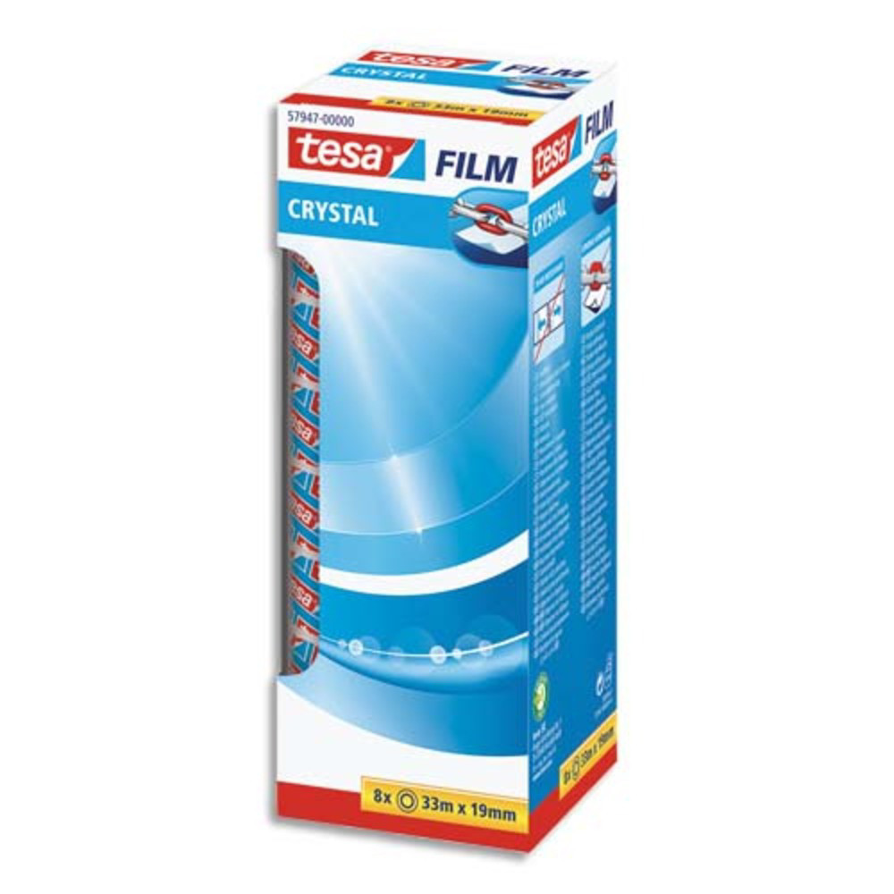 TESA Adhsif transparent Crystal X8. Grande rsistance au dchirement. Sans solvant. 33Mx19mm.