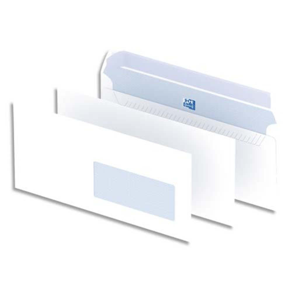 OXFORD Bote de 500 enveloppes Blanches auto-adhsives 90g format DL 110x220 mm avec fentre 35x100 mm