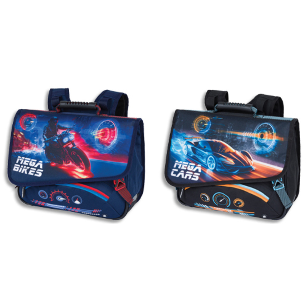 OBERTHUR MEGACARS Cartable 2 compartiments 38cm. 38x16x34cm. 2 dcors assortis