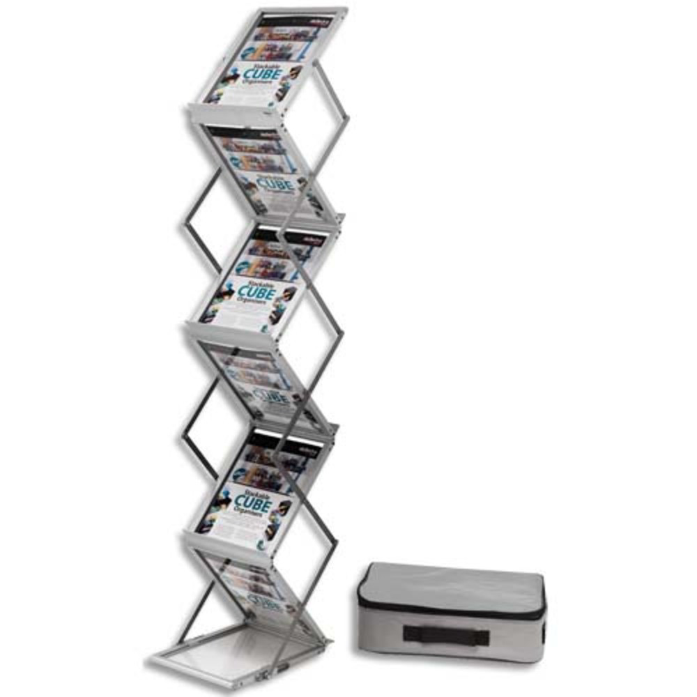 DEFLECTO Prsentoir sur pied pliable aluminium avec malette de transport 6 niveaux pour A4