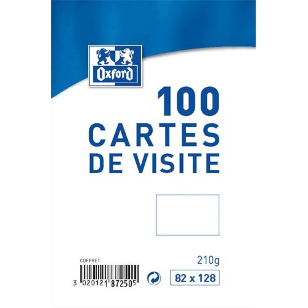 OXFORD Bote de 100 cartes de visite 210g - Format 82 x 128 mm