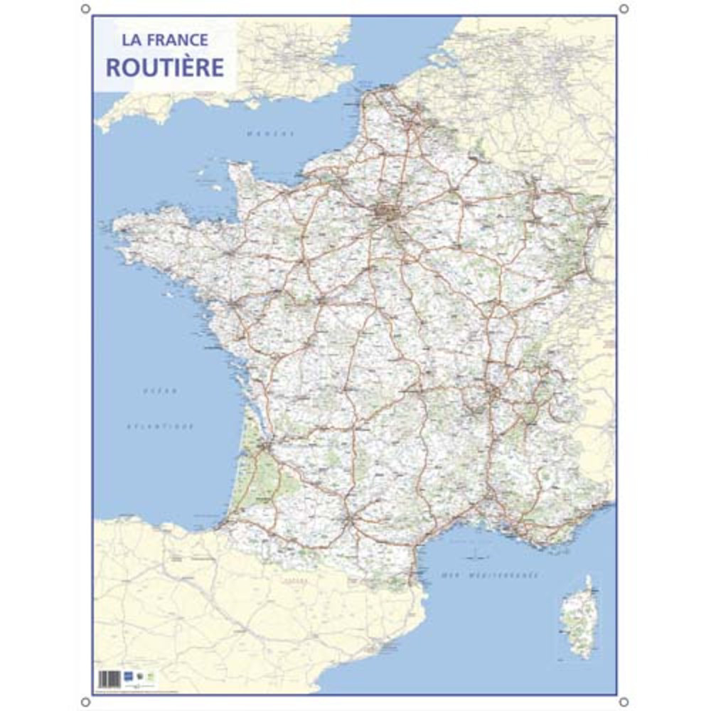 CBG carte murale route de France - Pellicule format 66 x 84,5 cm - 4 illets pour suspension