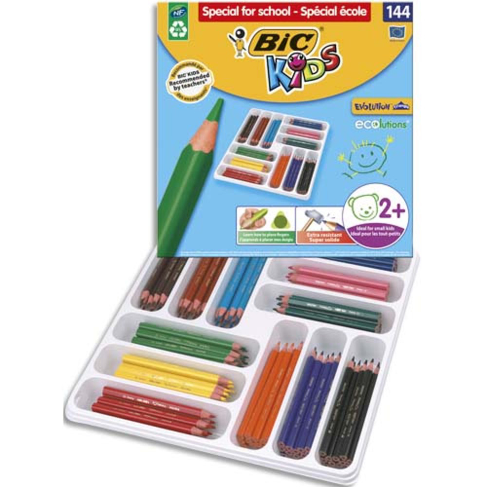 BIC KIDS Evolution Triangle ECOlutions Crayons de couleur Triangulaires - Assortis, Classpack de 144