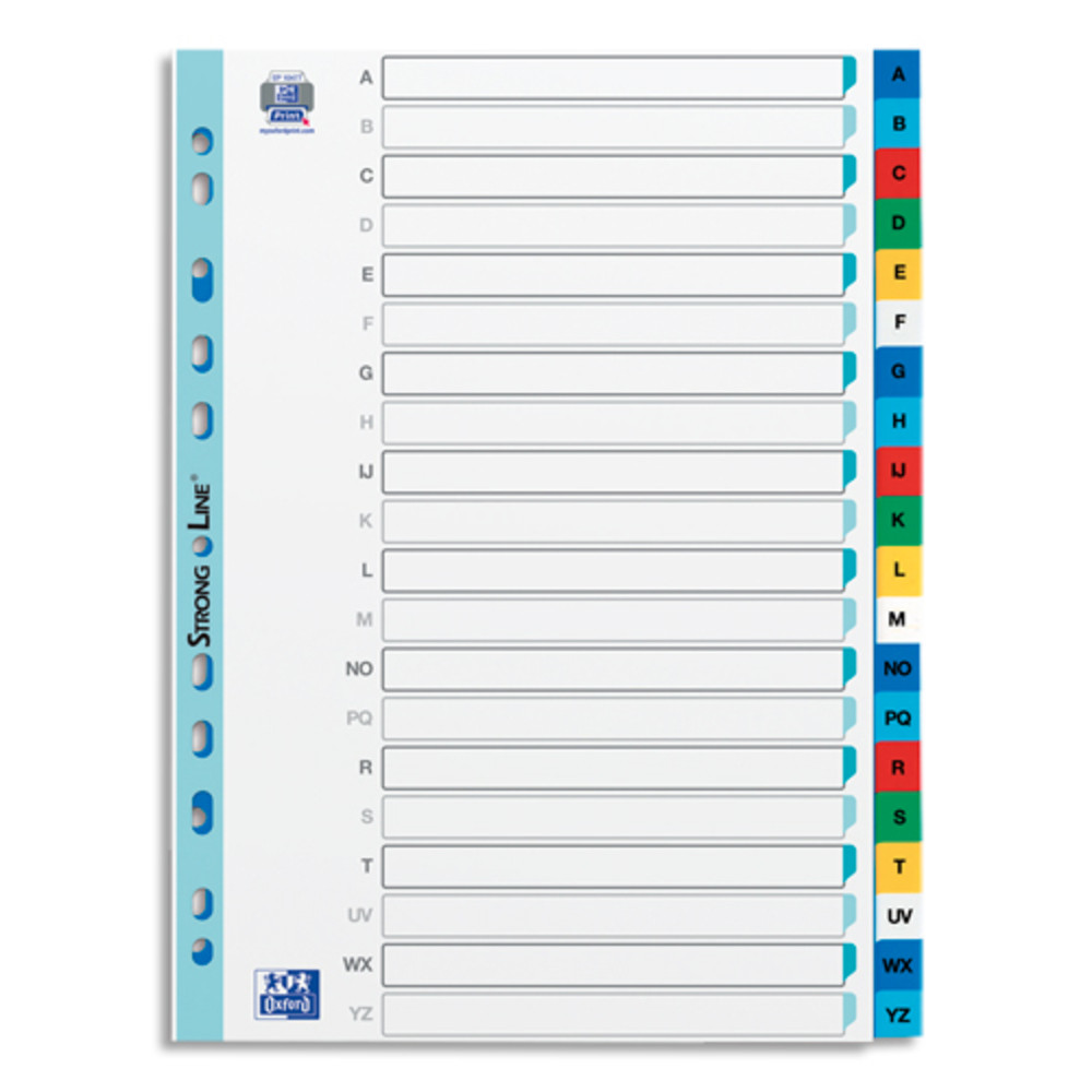 OXFORD Intercalaire alphabtique 20 positions en polypropylne 12/100e. Format A4. Coloris assortis