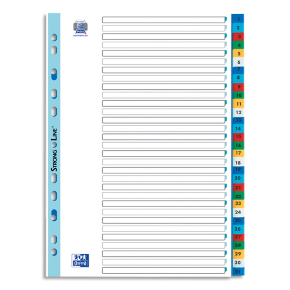 OXFORD Intercalaire numrique 31 positions en polypropylne 12/100e. Format A4. Coloris assortis
