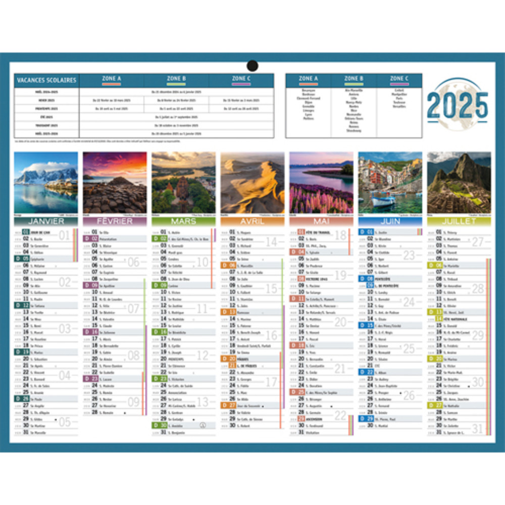 CBG Calendrier PLANETE, photos du monde, mini, Janvier  Dcembre 21x26,5cm, 1 trou