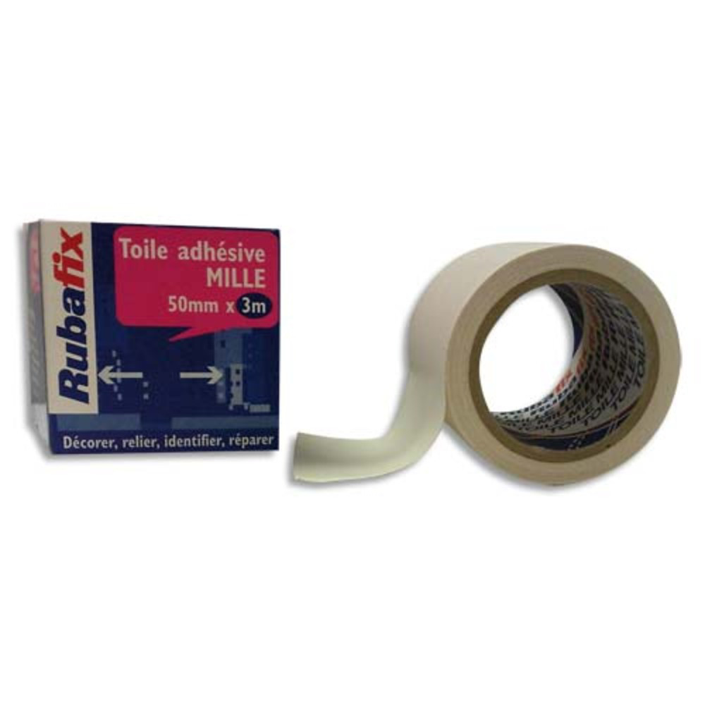 RUBAFIX Toile adhsive MILLE, plastifie et impermable, rouleau de 50mmx 3m Blanc