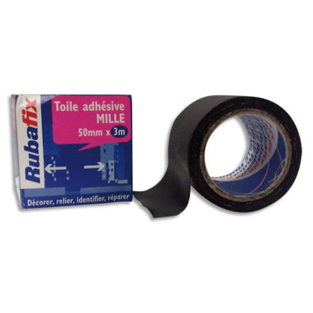 RUBAFIX Toile adhsive MILLE, plastifie et impermable, rouleau de 50mmx 3m Noir