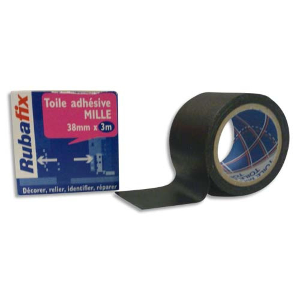 RUBAFIX Toile adhsive MILLE, plastifie et impermable, rouleau de 38mmx 3m Noir