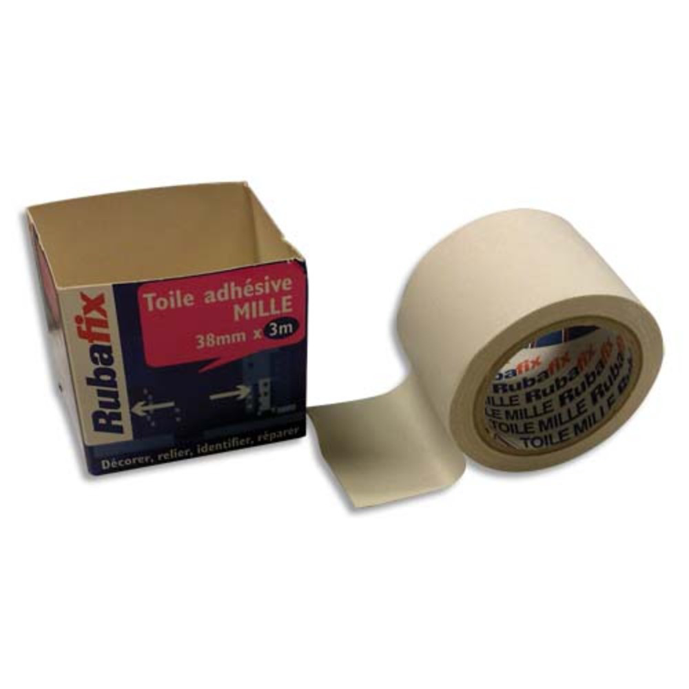 RUBAFIX Toile adhsive MILLE, plastifie et impermable, rouleau de 38mmx 3m Blanc