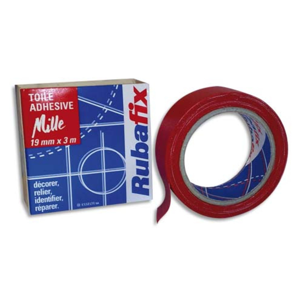 RUBAFIX Toile adhsive MILLE, plastifie et impermable, rouleau de 19mmx 3m Rouge
