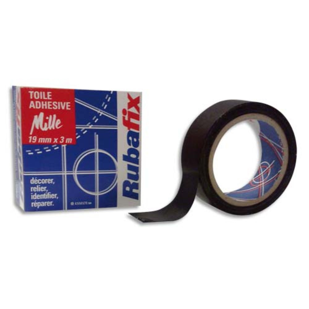 RUBAFIX Toile adhsive MILLE, plastifie et impermable, rouleau de 19mmx 3m Noir