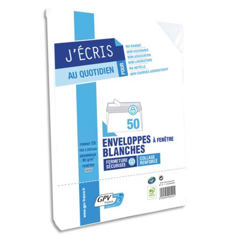 GPV Paquet de 50 enveloppes Blanches auto-adhsives 80 grammes format DL 110x220mm rfrence 6622