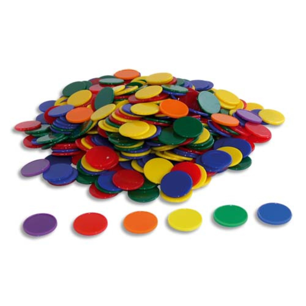 OZ INTERNATIONAL Lot de 500 jetons opaques en plastique, Diamtre 2,5 cm, 6 couleurs assorties