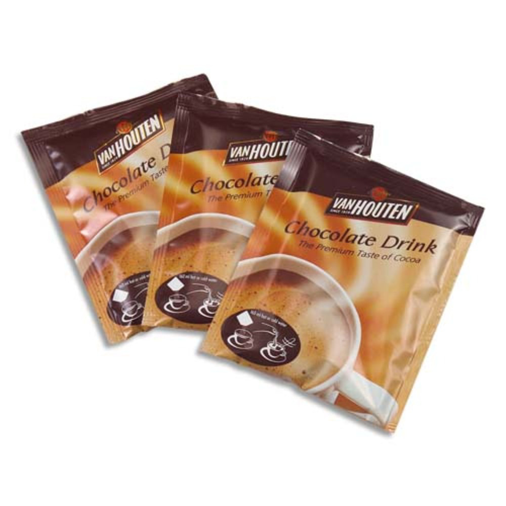 VAN HOUTEN Bote de 100 dosettes de chocolat de 23g, contient du lait en poudre