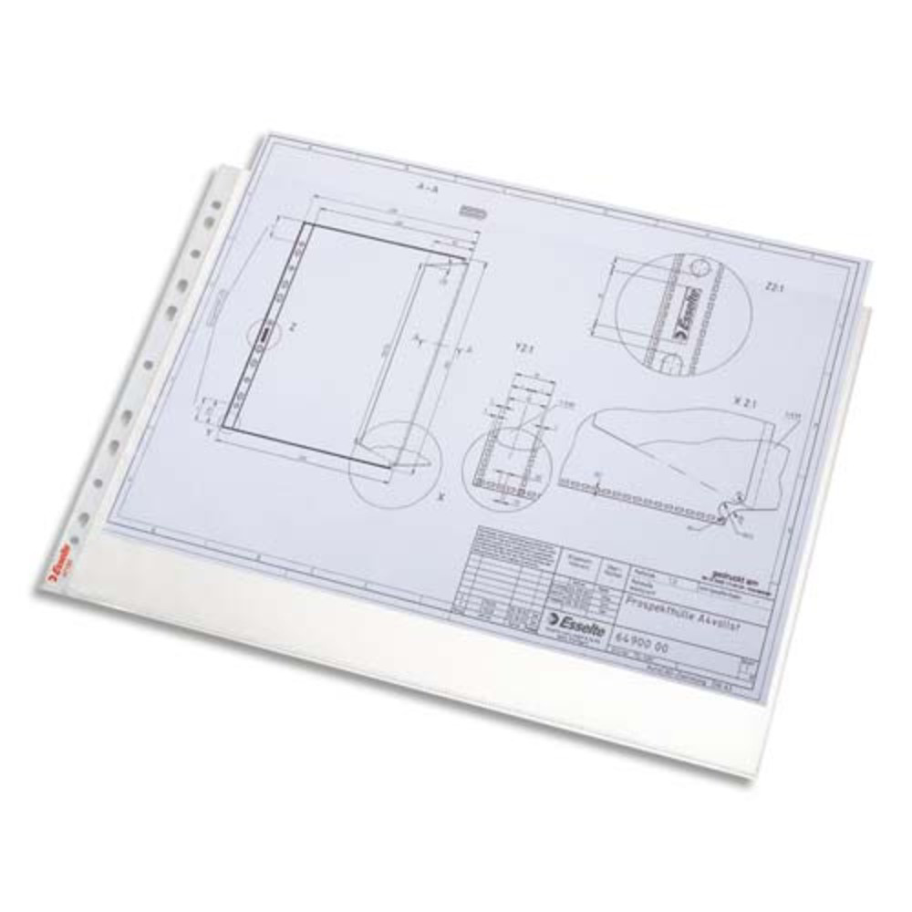 LEITZ+Boite+50+pochettes+perforees+A3+paysage+polypropylene+75µ+grainee,+perforation+universelle+11+trous