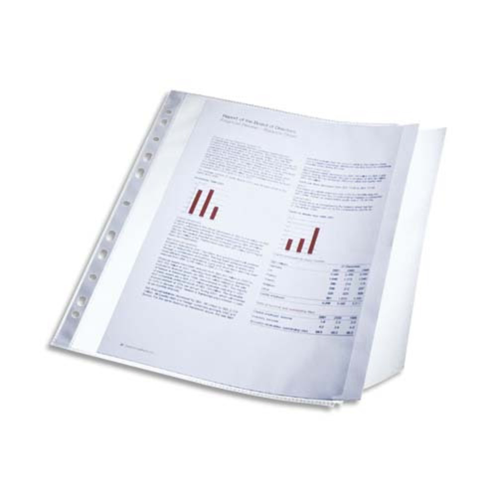 LEITZ Sachet 10 pochettes perfores rabat latral transparent. Capacit 40 feuilles, perforation 11 trous