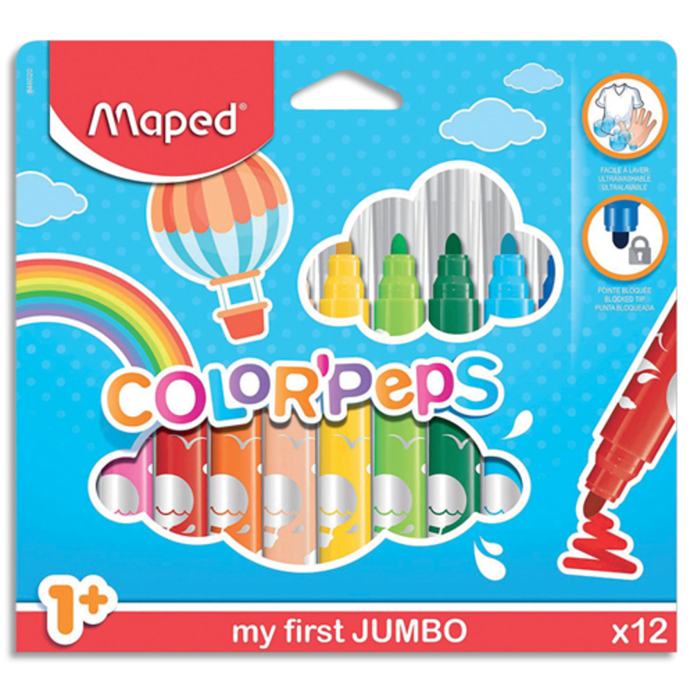 MAPED Feutres COLOR'PEPS JUMBO x12 Bote Carton