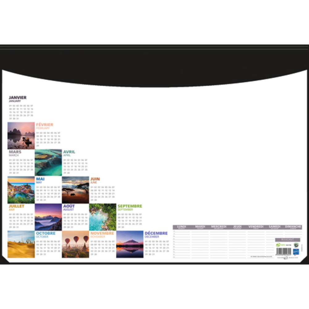 CBG Socle sous-mains en pvc noir,Janvier  Dcembre - format : 40,5 x 55 cm