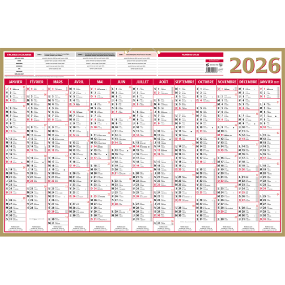 CBG Calendrier MAXIOR, grille Janvier  Dcembre, millesim, recto-verso blanc, 43x65cm, 2 illet