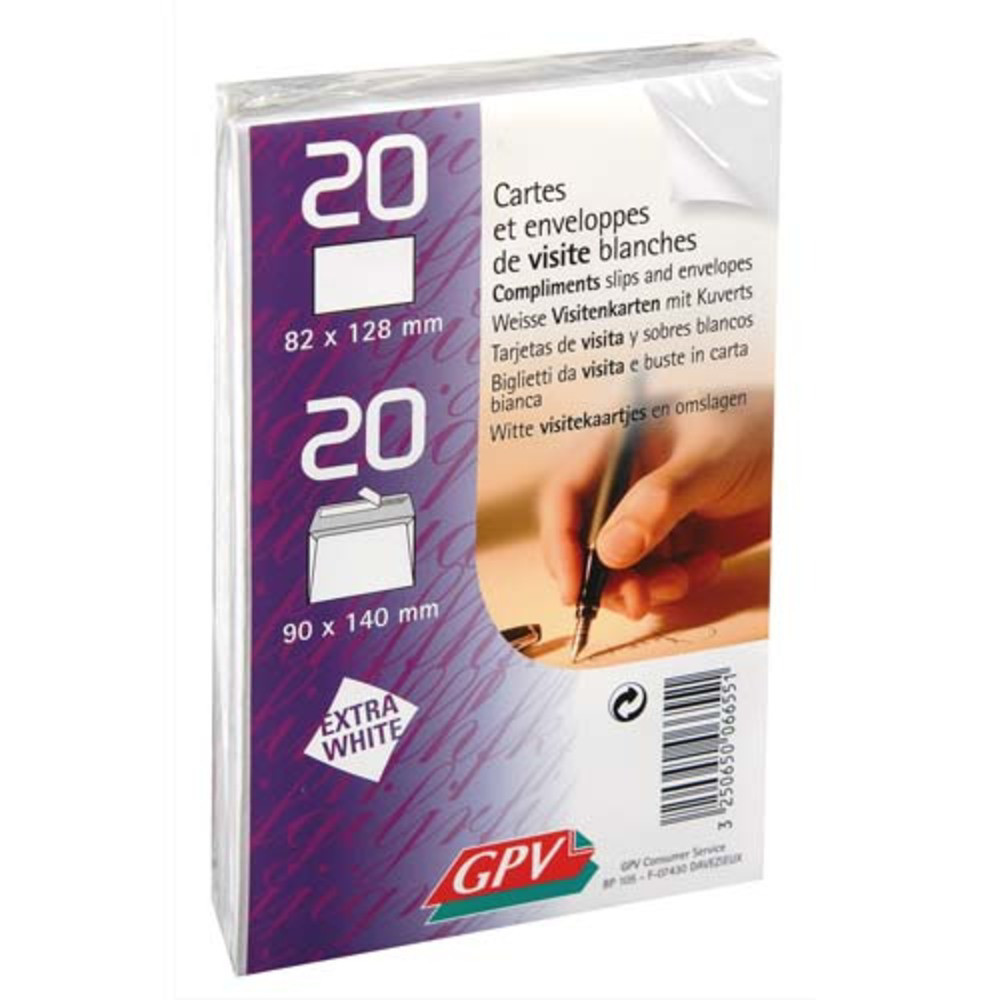 GPV Paquet de 20 cartes de visite + 20 enveloppes autoadhsive format 90x140 mm
