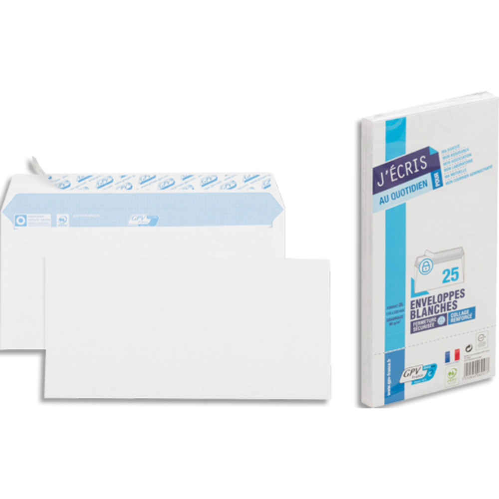 GPV Paquet de 25 enveloppes auto-adhsive 80 grammes format 110x220 mm