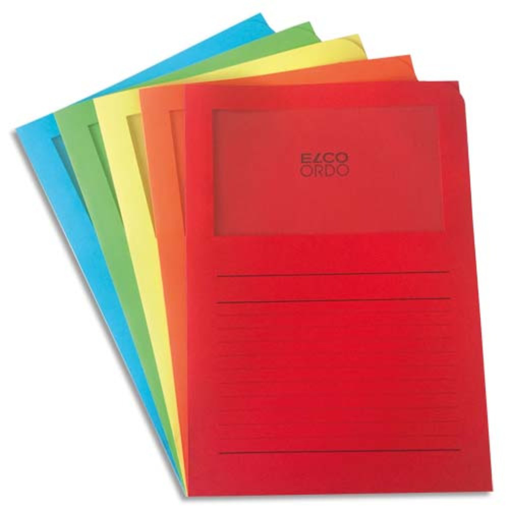 ELBA Paquet de 10 pochettes coins ELCO ORDO format 22x31cm  fentre 120g. Coloris assortis 5 couleurs