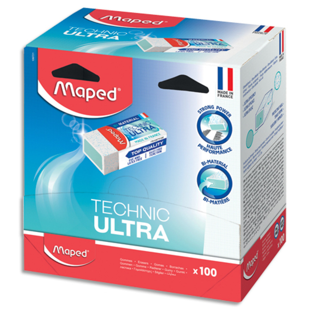 MAPED Gommes TECHNIC ULTRA format MINI, avec fourreau sous cellophane, en display brochable