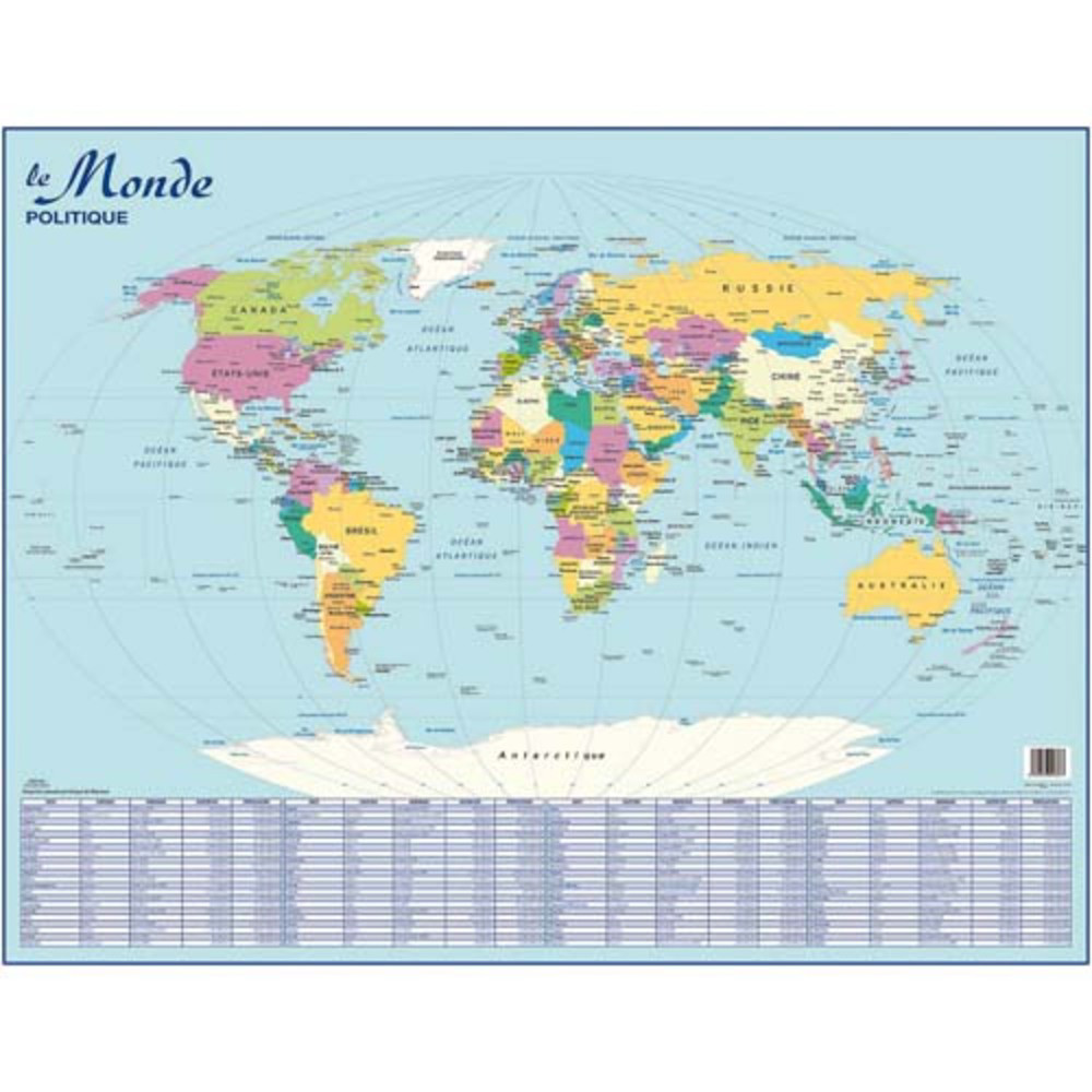 CBG Planisphre Monde Politique mural - pellicule format 66 x 84,5 cm - 4 illets pour suspension