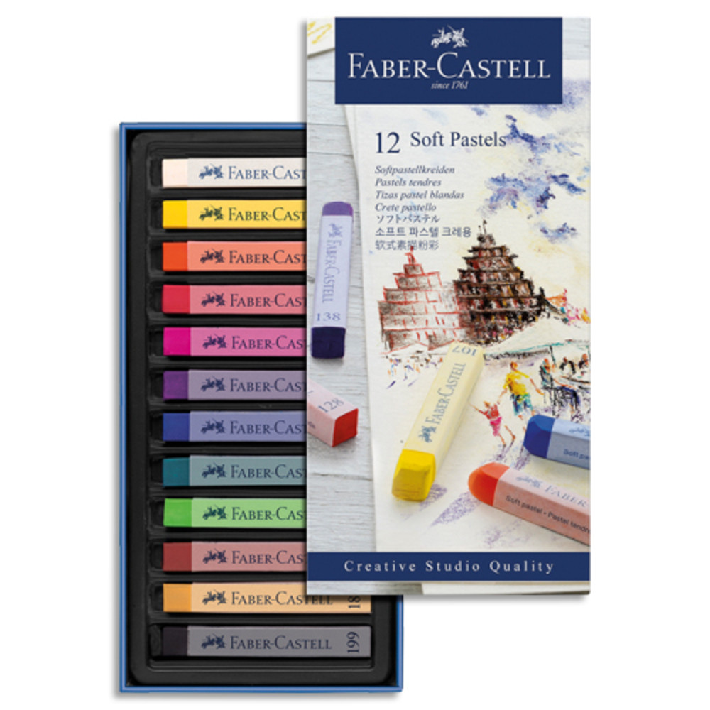 FABER CASTELL Bote de 12 pastels tendres CREATIVE STUDIO. Couleurs intenses et facilement miscibles