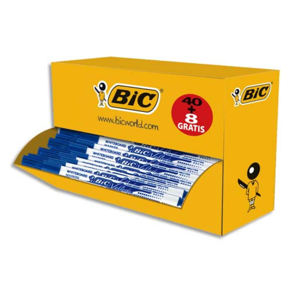 BIC Velleda 1721 Feutres pour Tableau Blanc Effaables  Sec Pointe Conique Fine - Bleu Pack Ecole x40+8