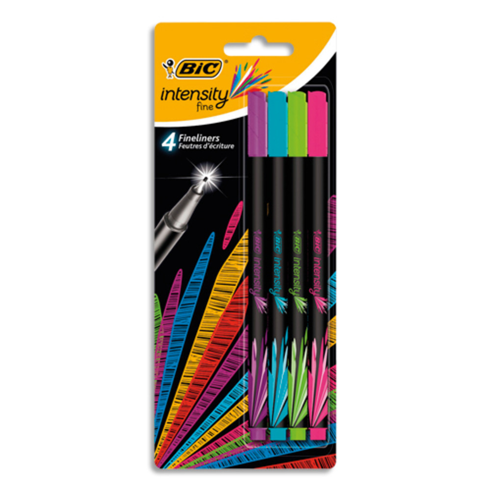 BIC Intensity Stylo Feutre d'criture Pointe Fine et Corps Noir Verni - Couleurs assorties pastel x4