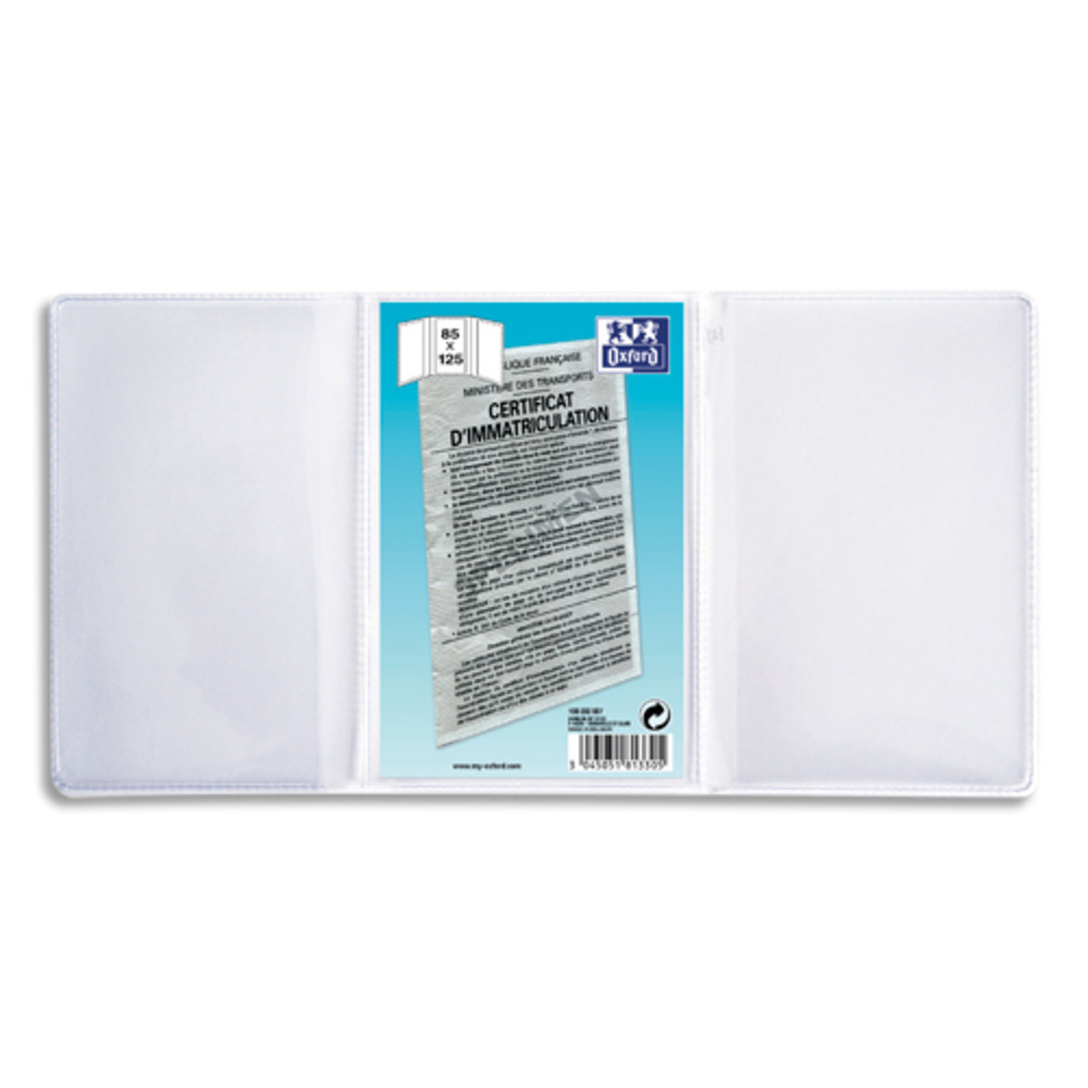OXFORD Etuis 6 faces pour carte Grise 8,5 x 12,5 cm en PVC 20/100e. Prsentation 3 volets