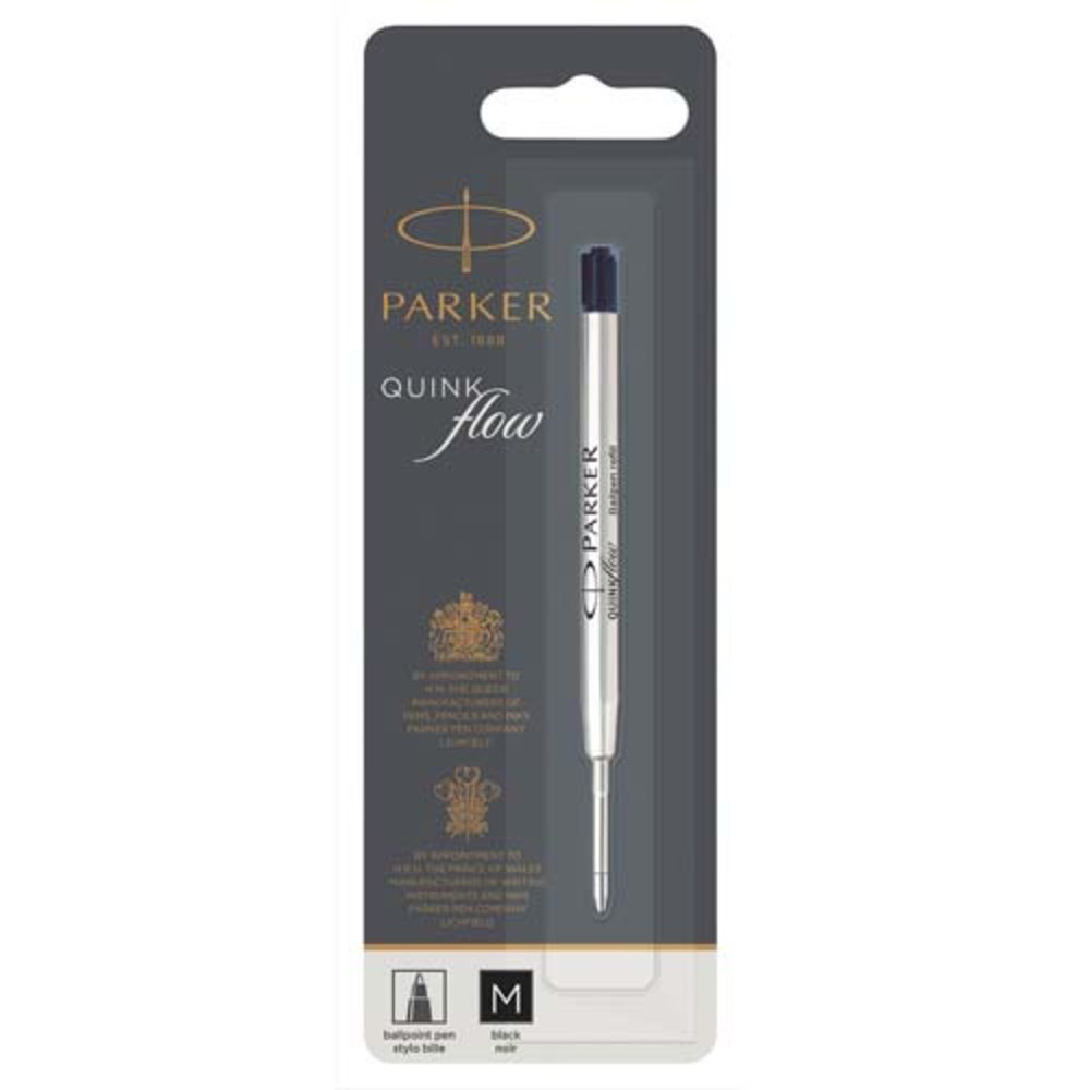 PARKER Recharge pour bille pointe moyenne QUINKFLOW encre Noire. En blister.