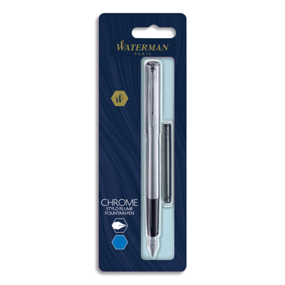 WATERMAN Blister stylo plume GRADUATE chrom + 1 cartouche longue Bleue