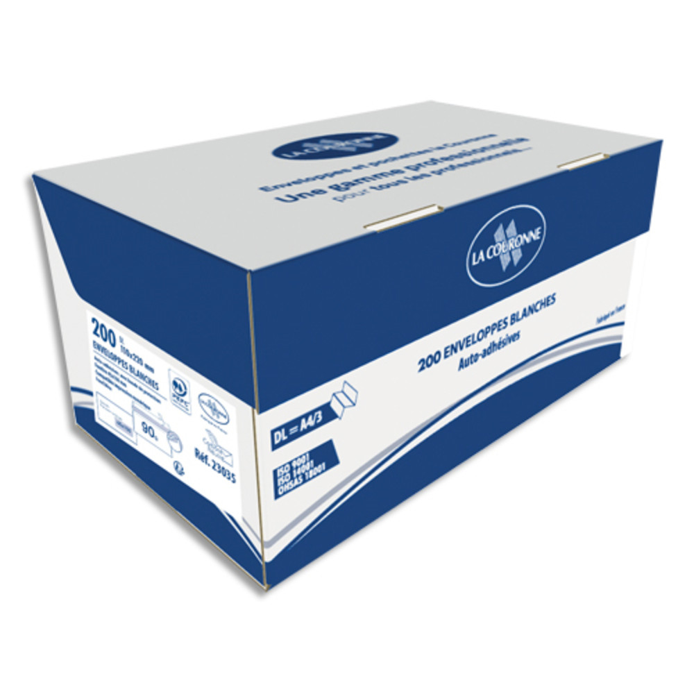 OXFORD Bote de 200 enveloppes blanches auto-adhsives 90g format 110x220mm DL