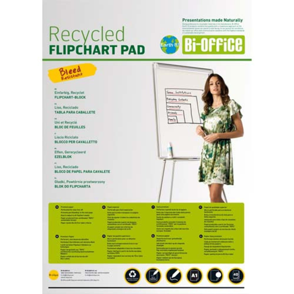 BI-OFFICE Lot de 5 Blocs papier Earth de 50 feuilles unies Blanches recycls, 55g - Format : L65 x H98 cm