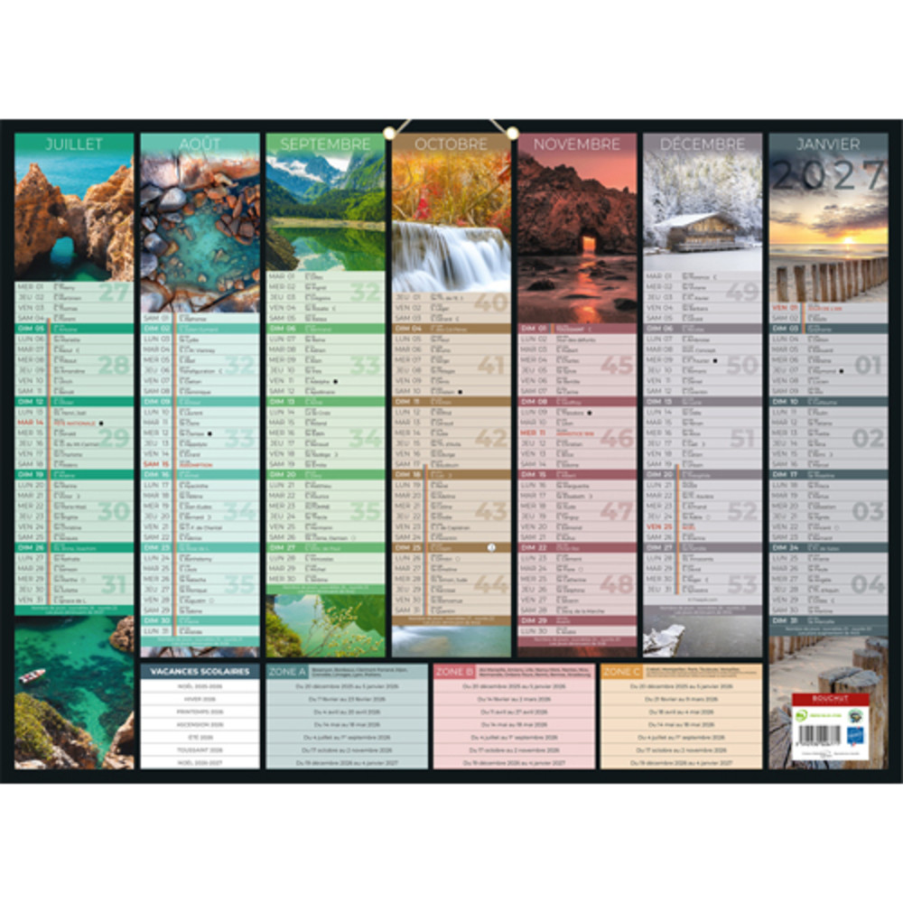 CBG Calendrier Janvier  Dcembre BANCOLOR,40,5x55cm, 2 illets et 1 cordonnet