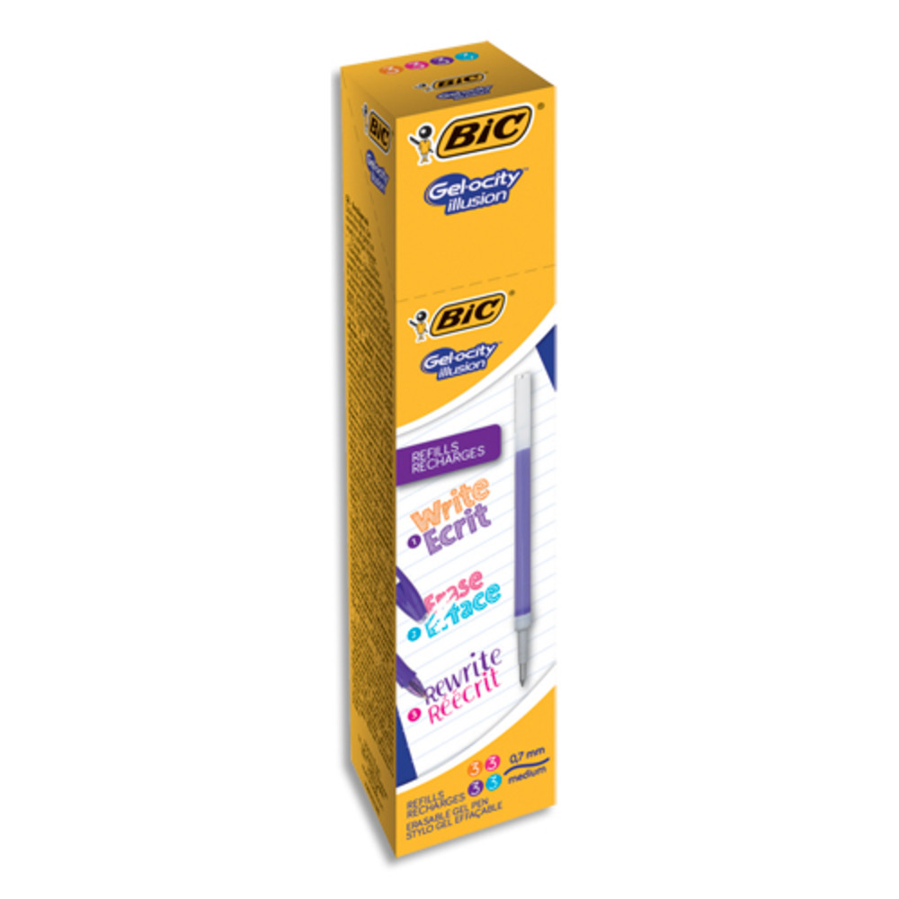 BIC Gel-ocity Illusion Recharges Stylo Gel Effaable Pointe Moyenne (0,7 mm) - Violet