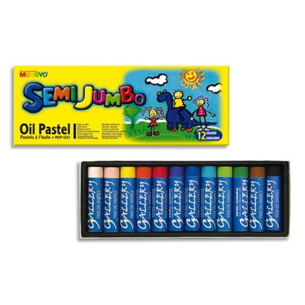 MUNGYO Bote de 12 pastels  l'huile format jumbo 18 mm couleurs assorties