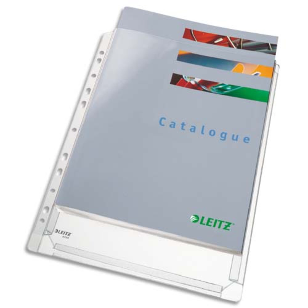 LEITZ Sachet de 10 pochettes  soufflets pour revues, en PVC 18/100e, perforation 11 trous