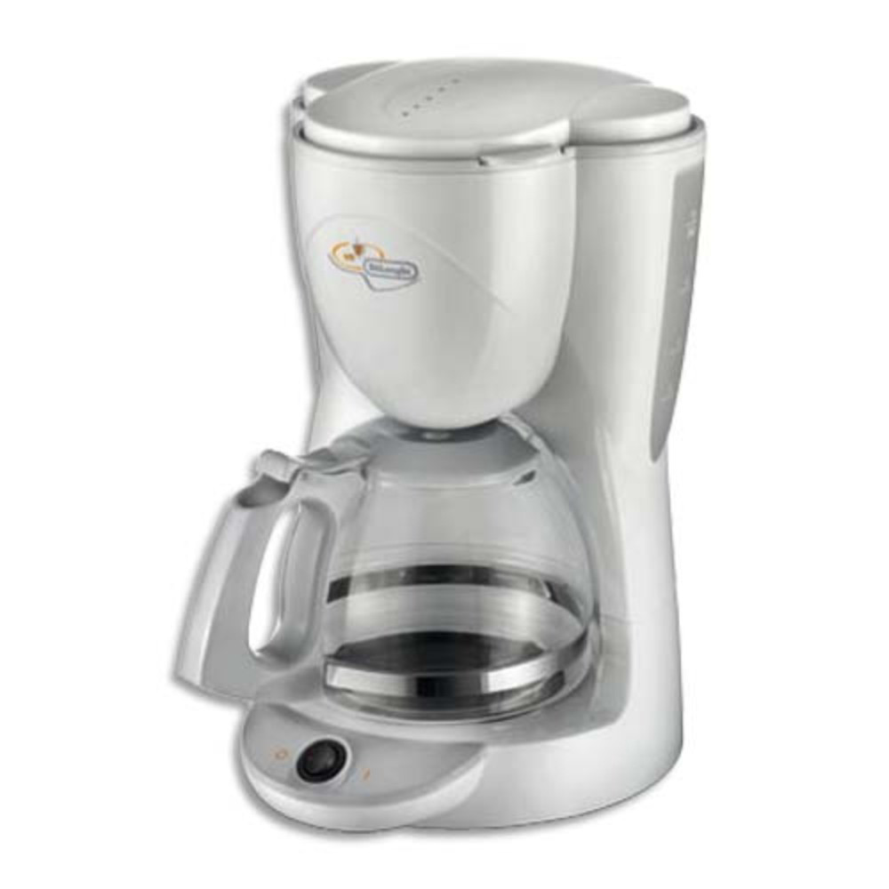 DELONGHI Cafetire  filtre Blanche 1000W, 10 tasses, verseuse verre, anti-gouttes Dim L26 x H35 x P21 cm
