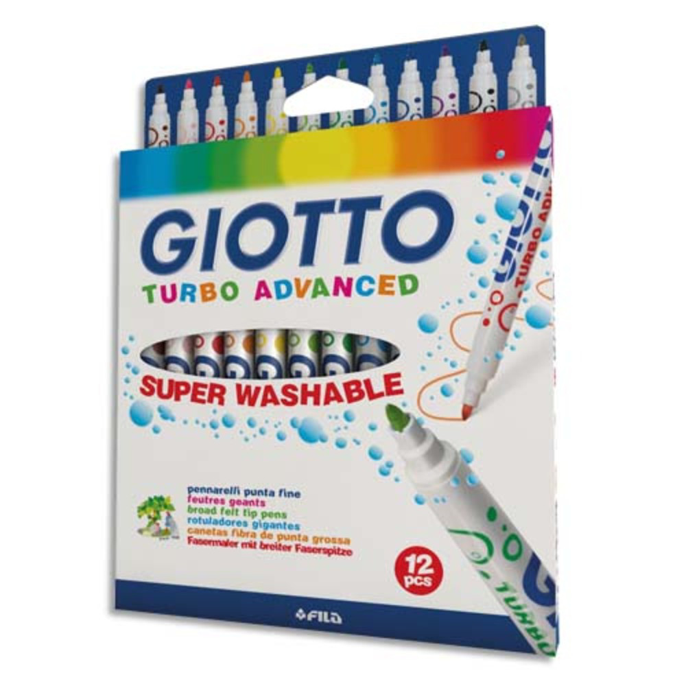 GIOTTO Etui 12 feutres de coloriage TURBO ADVANCED pointe moyenne. Coloris assortis extra brillant