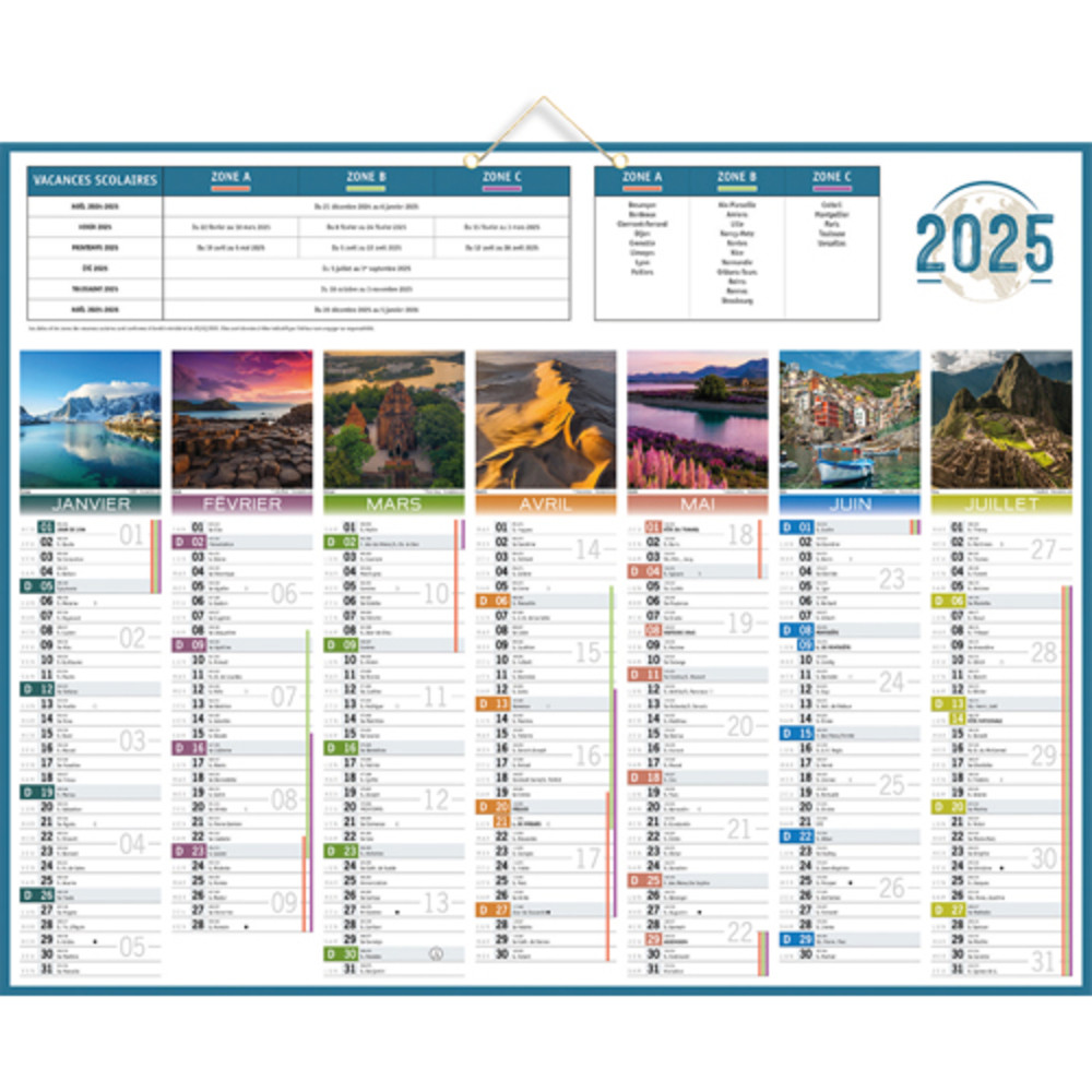 CBG Calendrier PLANETE, photos du monde,Janvier  Dcembre, 43x55cm, 2 illets et 1 cordonnet